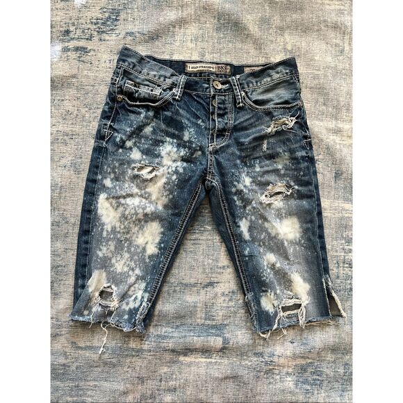 BKE Aiden Distressed Acid Splash Faded Upcycled Cut Off Shorts Men's 29 - Picture 1 of 6